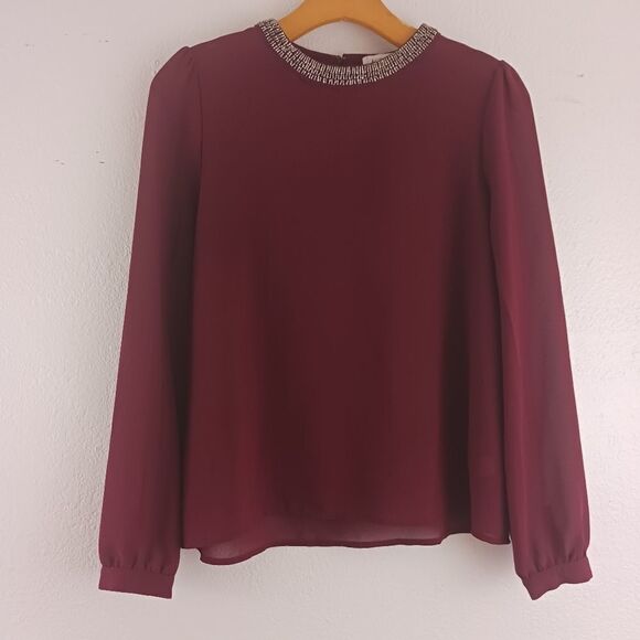 Active USA long sleeve sequin hem neck blouse size S - Picture 1 of 7